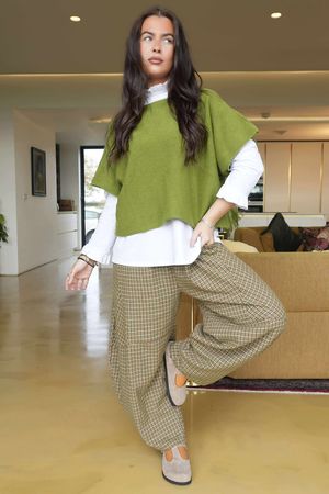 Donald Plaid Brushed Cotton Barrel Pant Olive